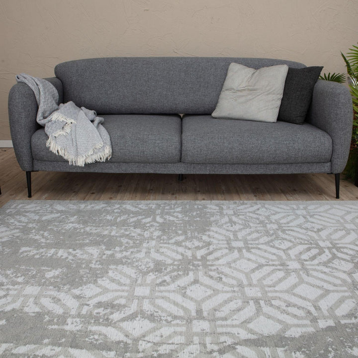 Machine Washable Flatweave Rug Geometric in Grey
