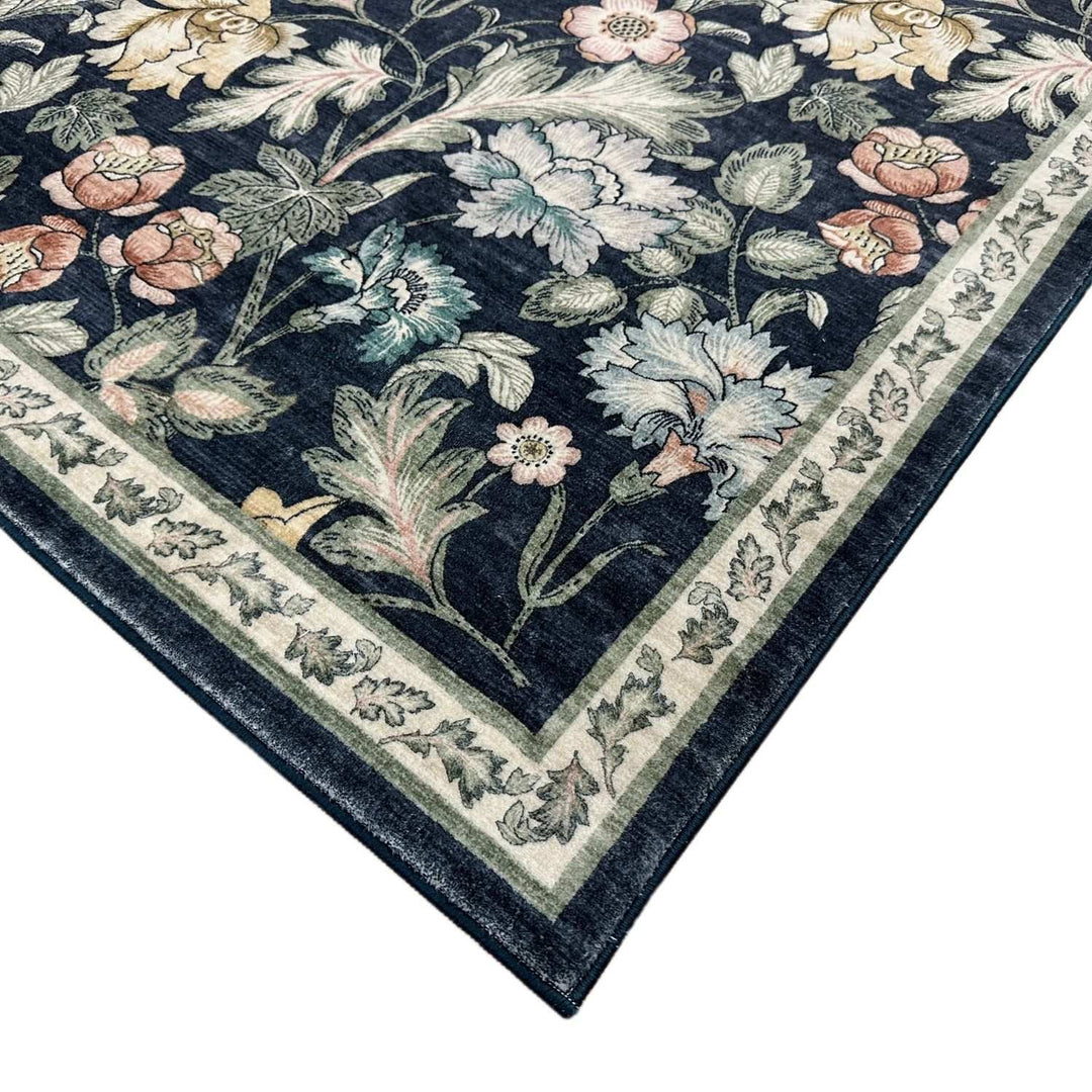 midnight-floral-rug-mlticoloured-flowers-in black background-plush feel