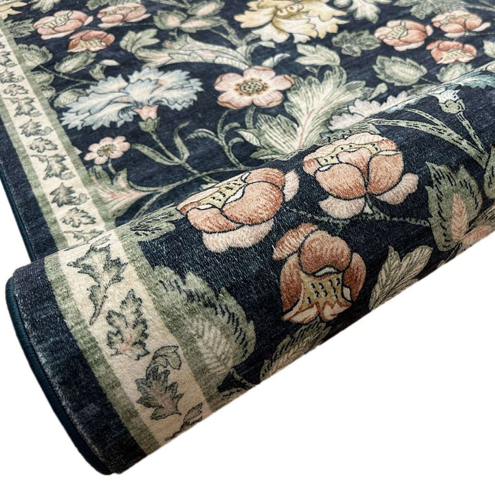 midnight-floral-rug-mlticoloured-flowers-in black background-plush feel