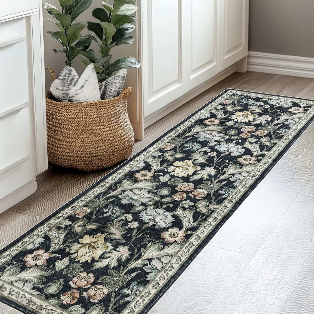 midnight-floral-rug-mlticoloured-flowers-in black background-plush feel