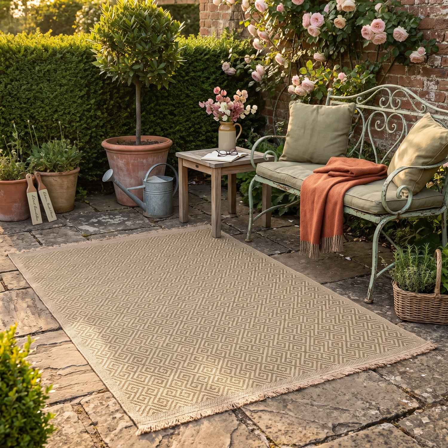 Nature Outdoor Green Rug durable, weather-resistant, Jute-Look design.