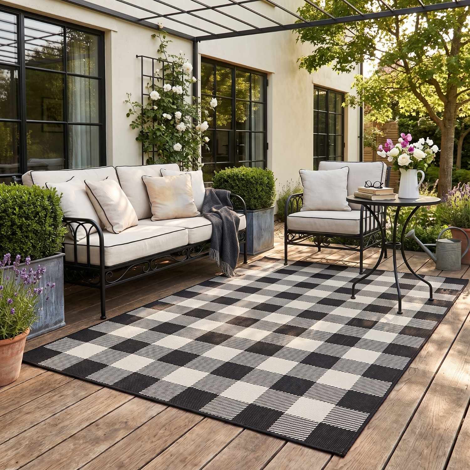 Black Checkered Outdoor Rug for Garden | The Rugs