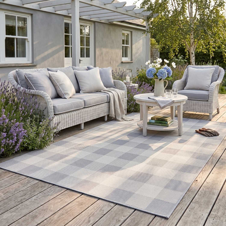 Grey Checkered Outdoor Rug | Garden Elegance | The Rugs