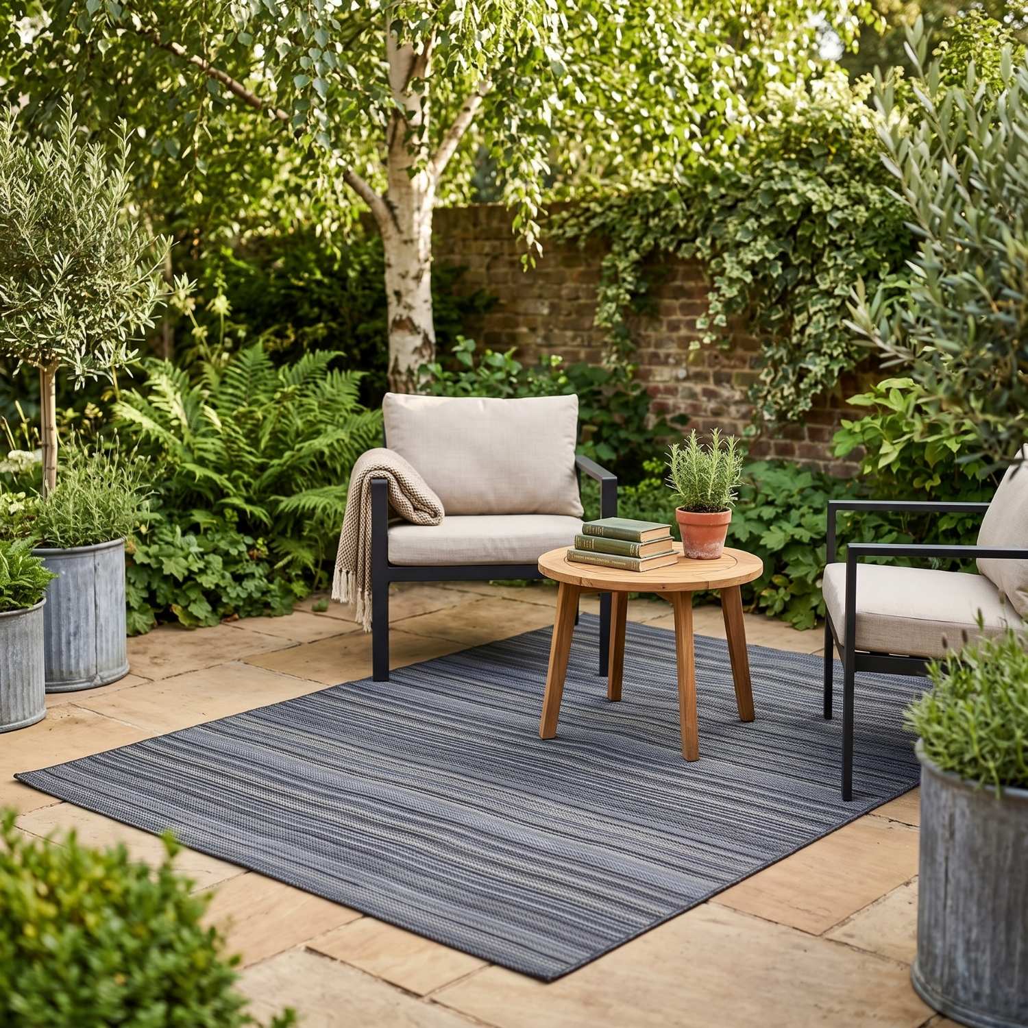 Rainbow Outdoor Rug Dark Grey |Vibrant Patio Decor |The Rugs
