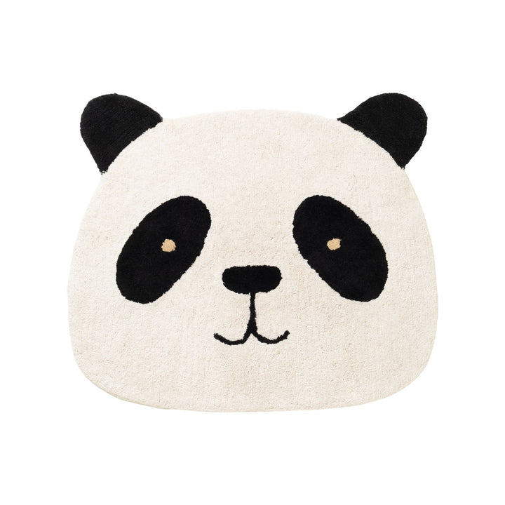 Panda-shaped pillow with black and white design on a white background