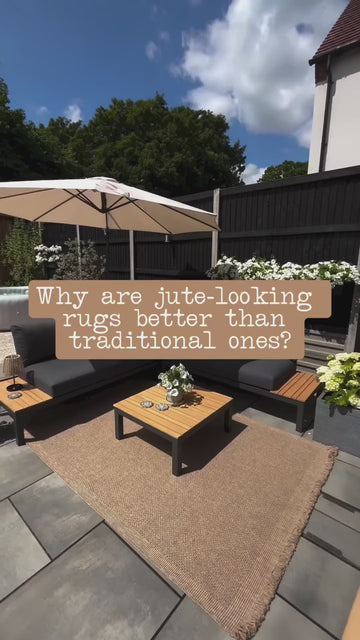 ✨ Love jute style but tired of shedding? Discover jute-look rugs! ✨No shedding (unlike traditional jute) ✨ UV protection (great for sunny rooms) ✨Waterproof (perfect indoors & outd
