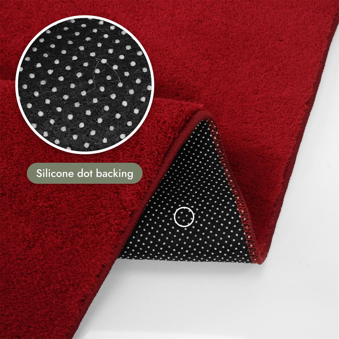 Washmellow red washable rug, silicone dot backing that grips hard floors | The Rugs