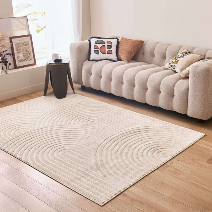 The Rugs Modern Living Room Rug - Waves Design Ripple Rug in Cream