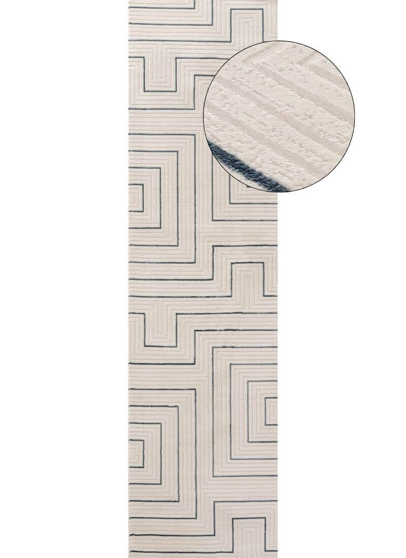 Carmel Cream-Blue Geometric Rug | 6040