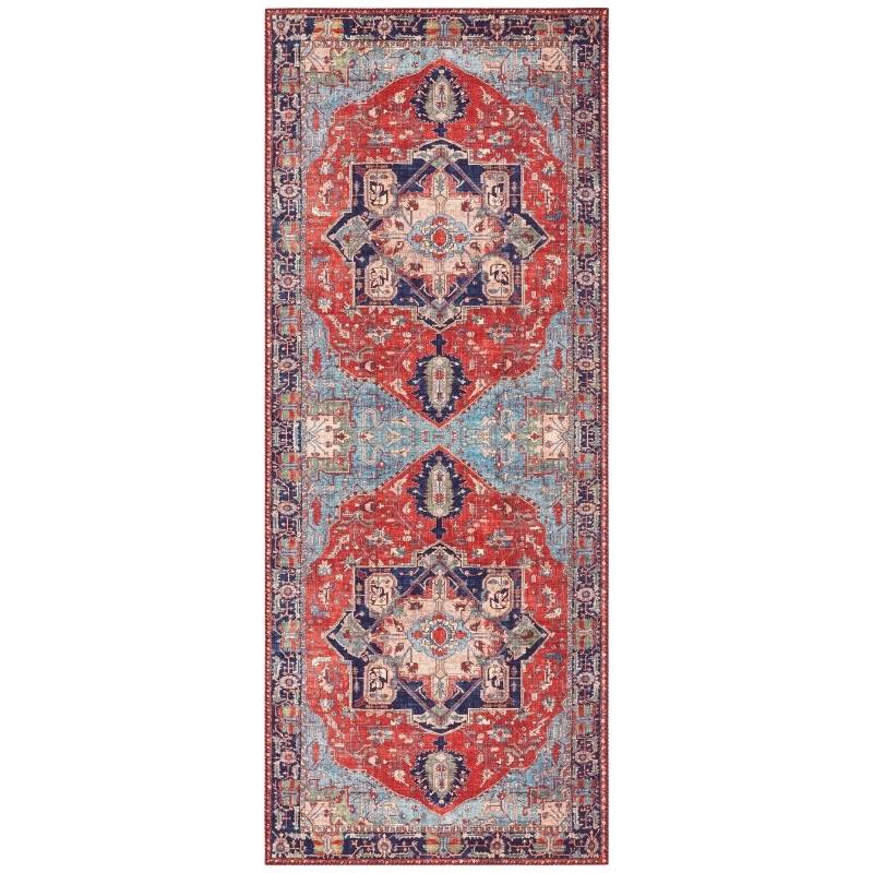 Decorative rug with intricate patterns on a white background