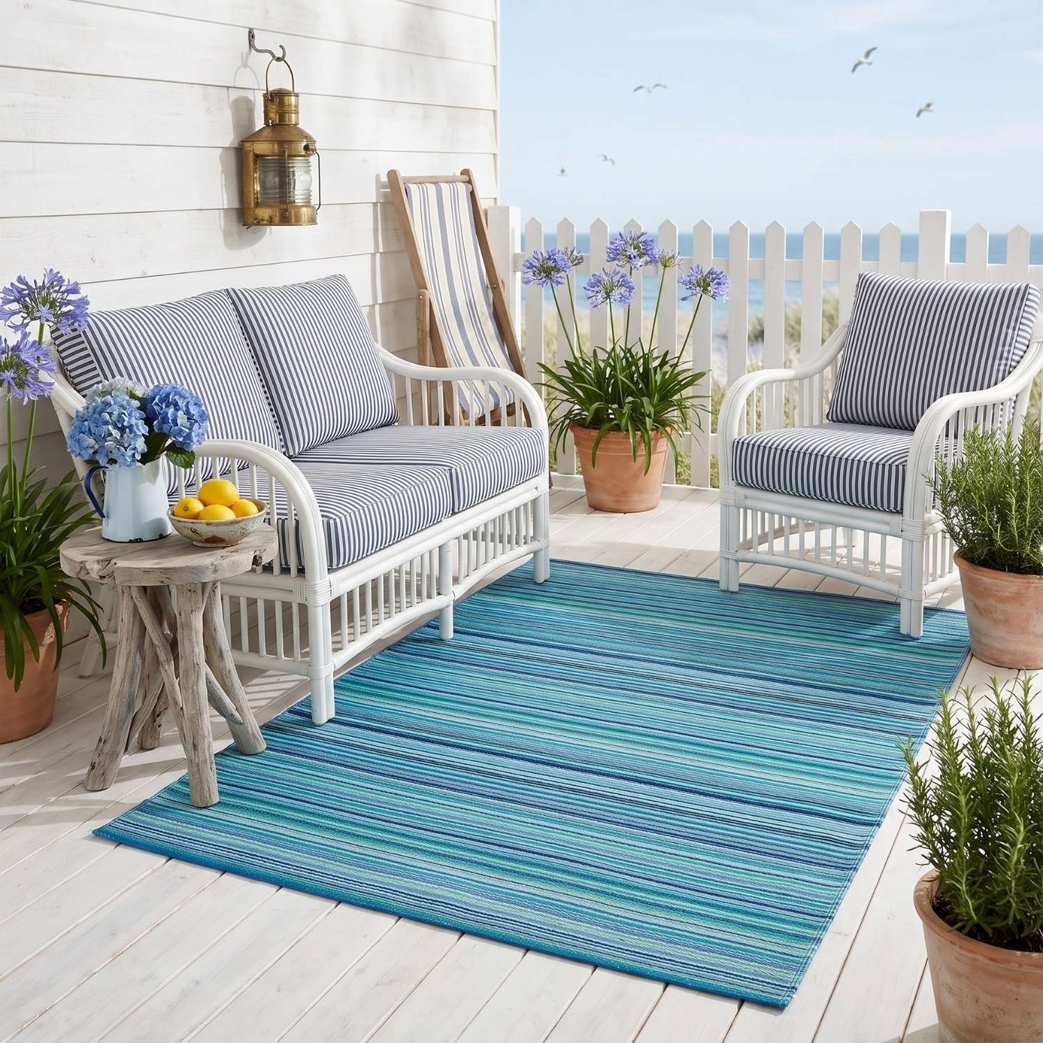 Rainbow Outdoor Rug Blue, Built for outdoor living.