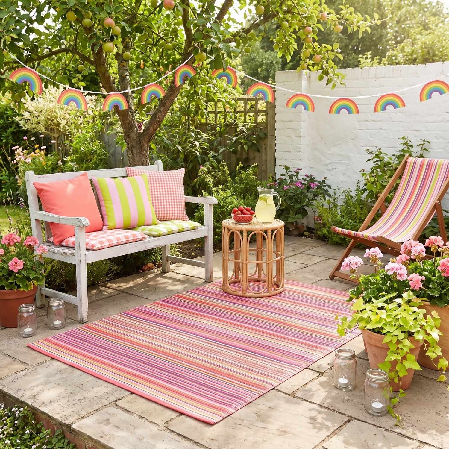 Rainbow Outdoor Rug Pink, Effortless cleaning.