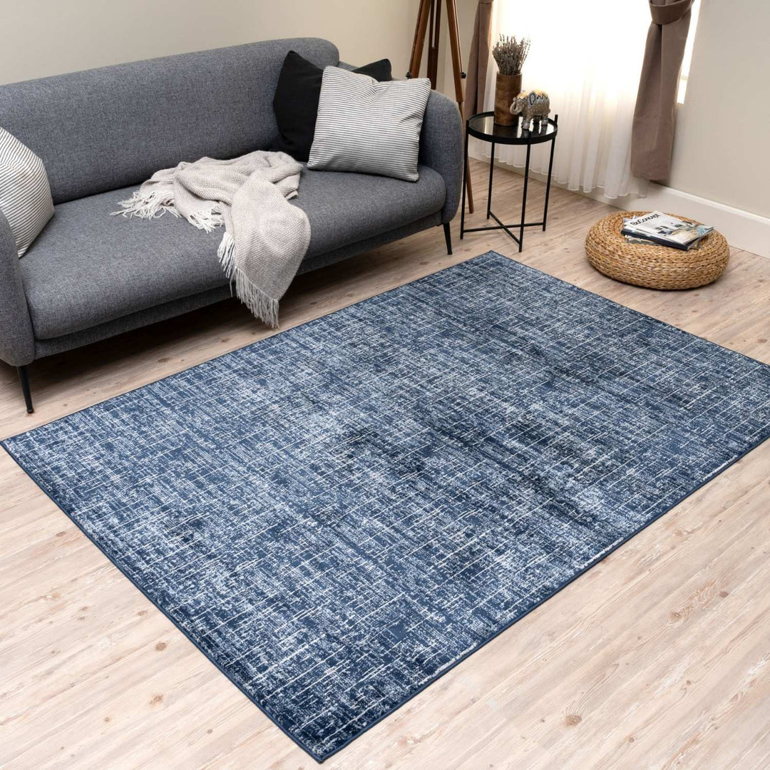 Rustic Blue Scandi Design Rug, hypoallergenic, family-friendly, easy to clean| The Rugs