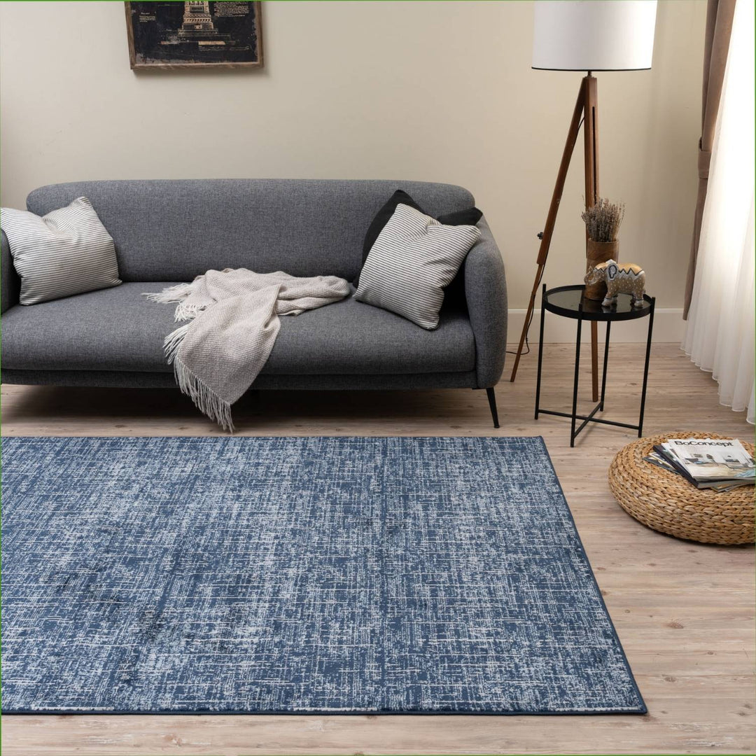 Rustic Blue Scandi Design Rug, hypoallergenic, family-friendly, easy to clean| The Rugs
