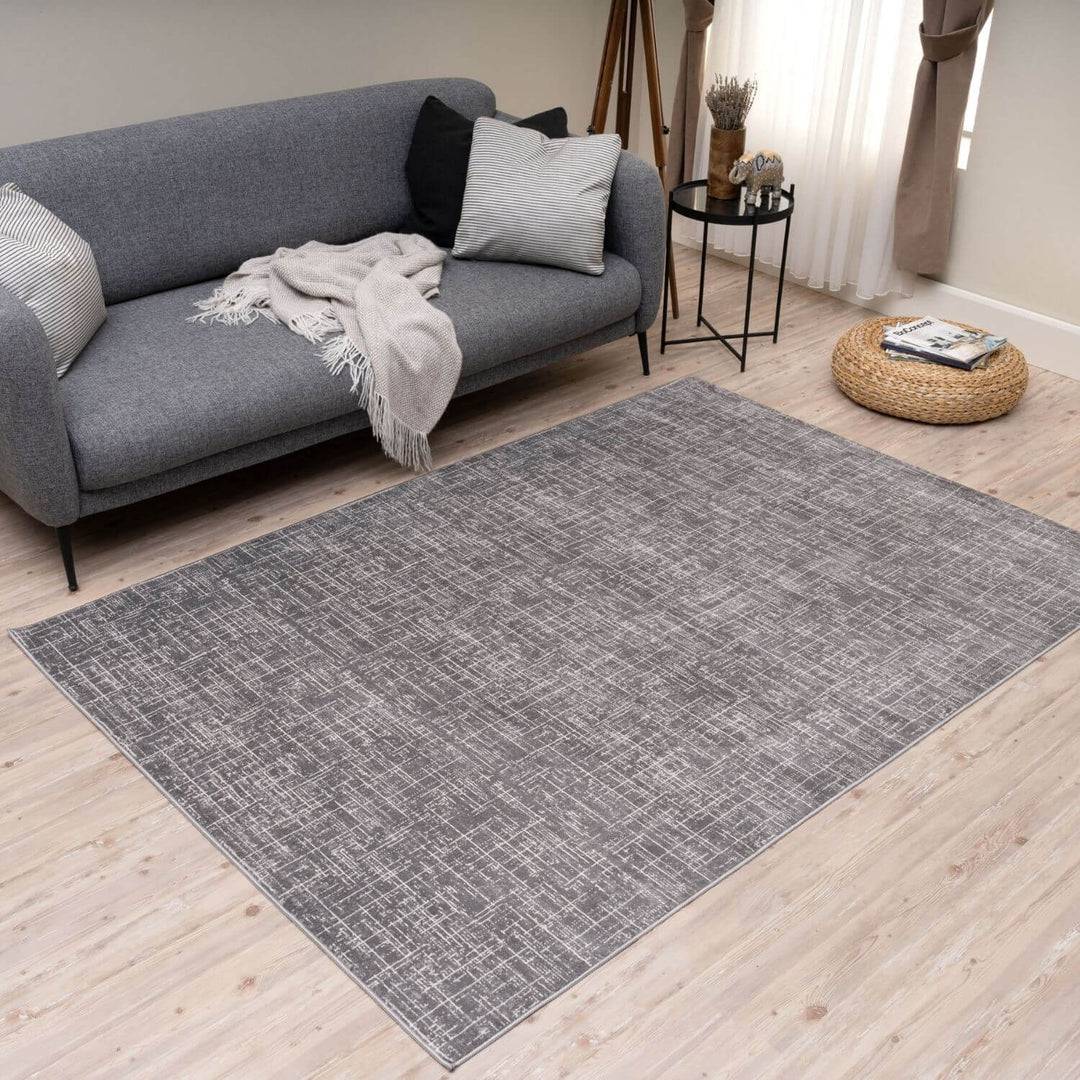 Rustic Grey Scandi Design Rug, hypoallergenic, eco-friendly, soft pile rug.