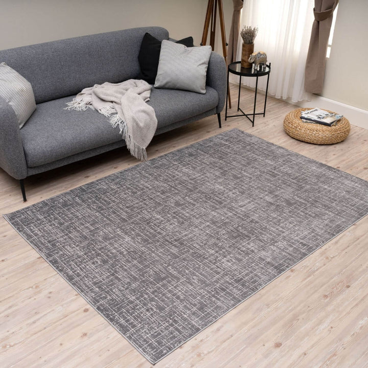 Rustic Grey Scandi Design Rug, hypoallergenic, eco-friendly, soft pile rug.