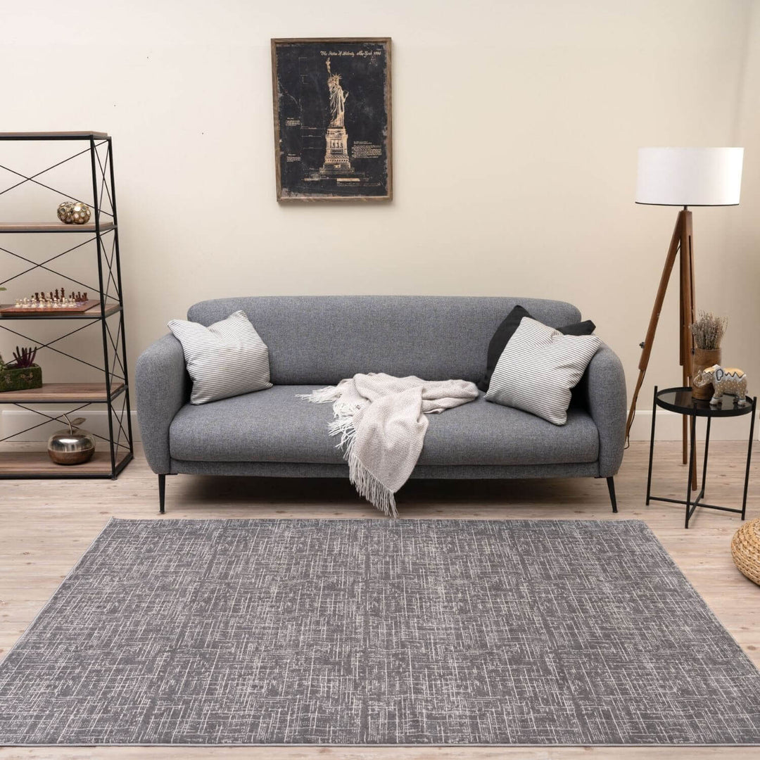 Rustic Grey Scandi Design Rug, hypoallergenic, eco-friendly, soft pile rug.