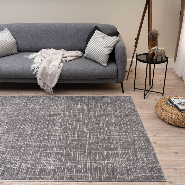 Rustic Grey Scandi Design Rug, hypoallergenic, eco-friendly, soft pile rug.