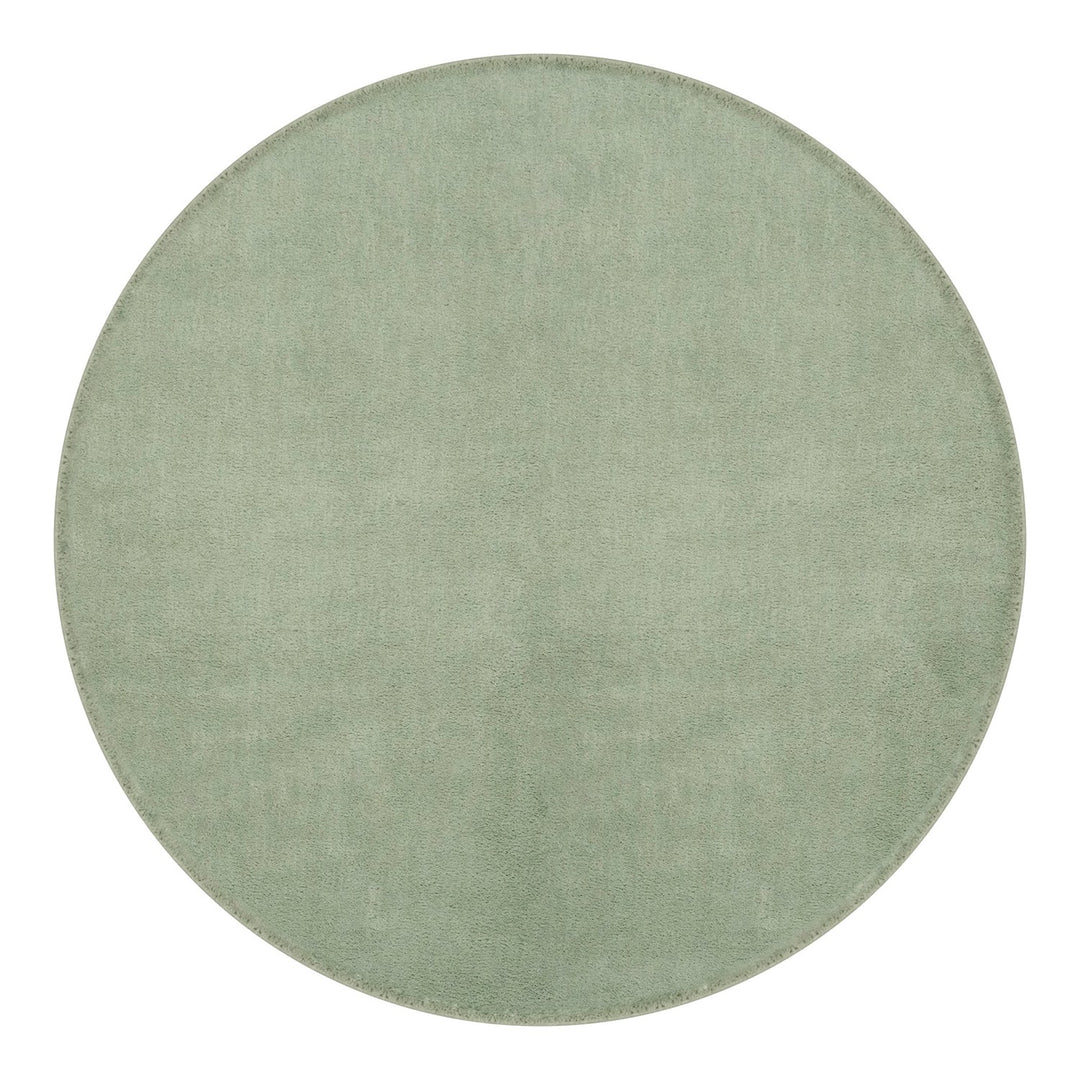 Washmellow sage green round washable rug, top view | The Rugs