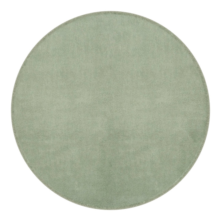 Washmellow sage green round washable rug, top view | The Rugs