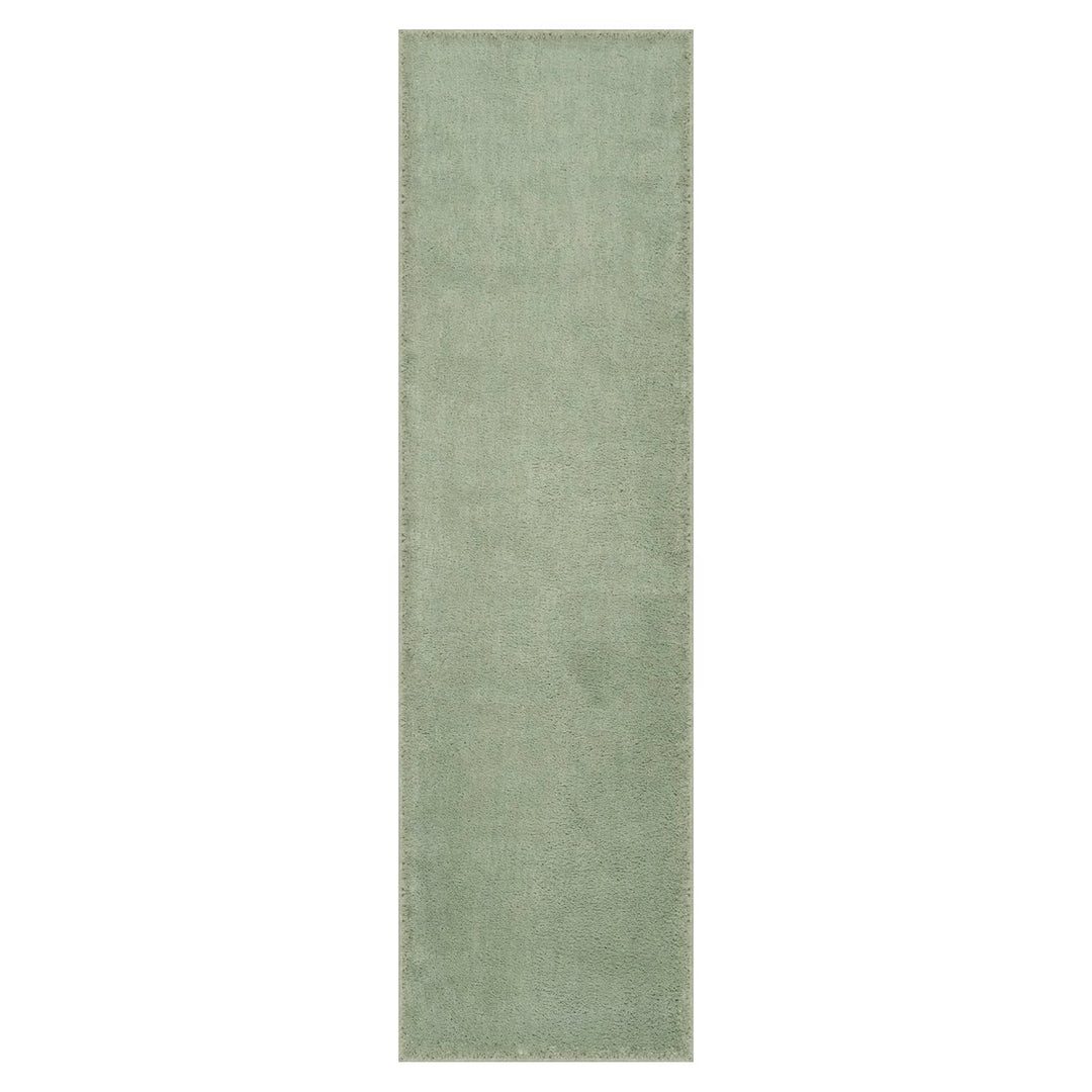 Washmellow sage green washable runner, top view of the 80x280 runner | The Rugs