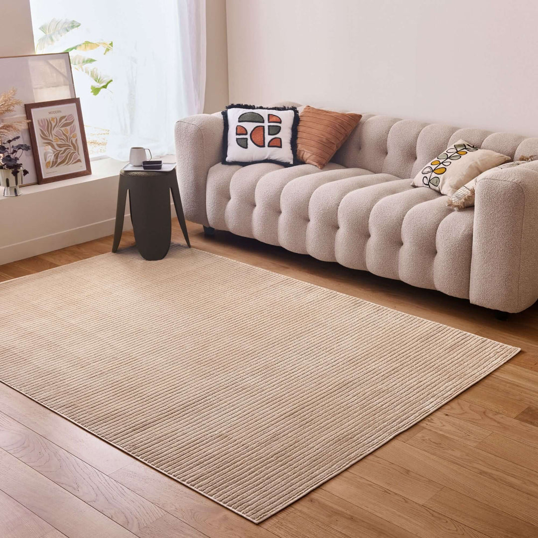 The Rugs Modern Living Room Rug - Striped Design Sandstone Rug in Beige