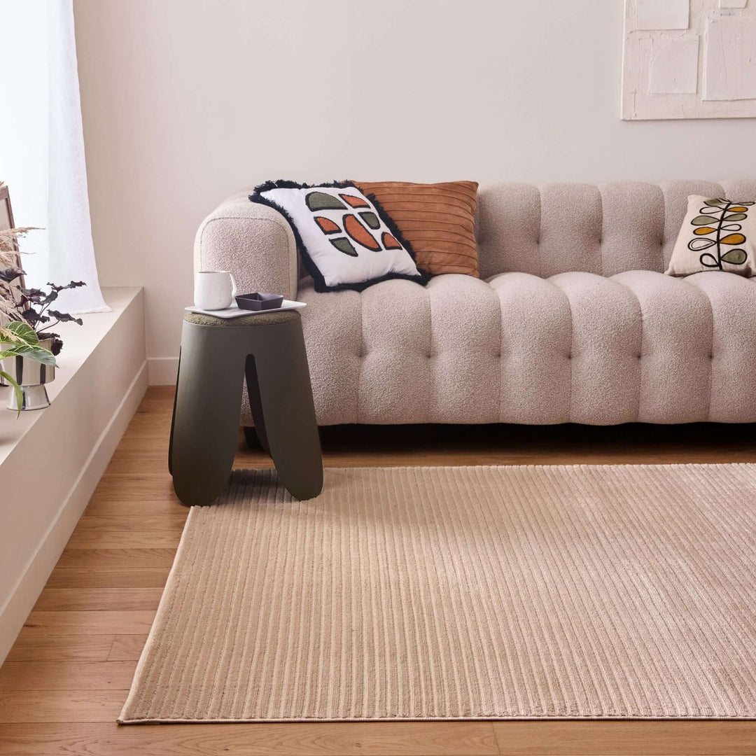 The Rugs Modern Living Room Rug - Striped Design Sandstone Rug in Beige