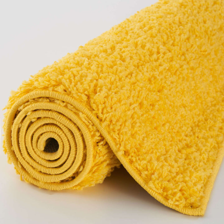 Premium Shaggy Rug Plain Yellow Rectangle Shape | The Rugs