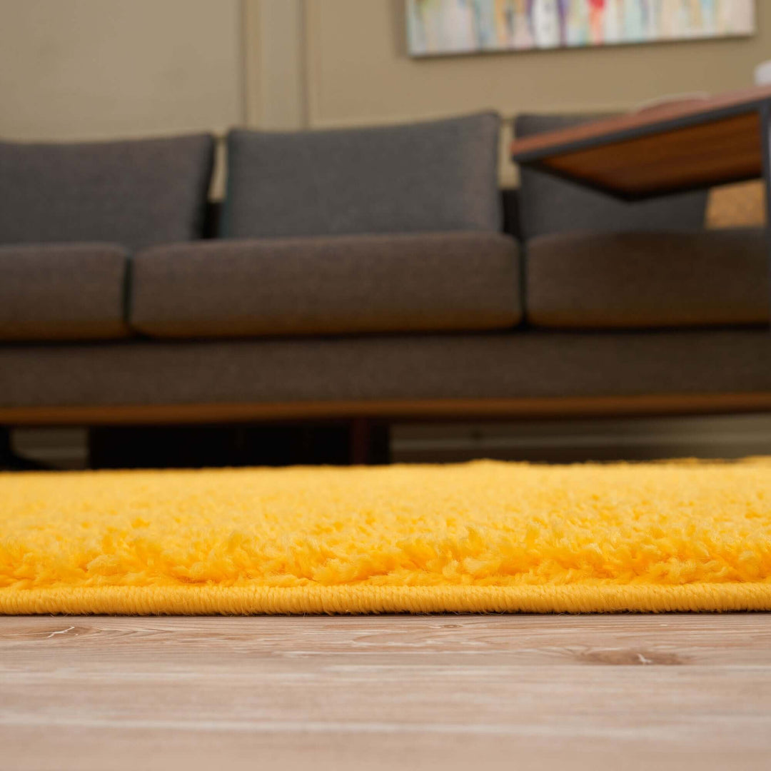 Premium Shaggy Rug Plain Yellow Rectangle Shape | The Rugs
