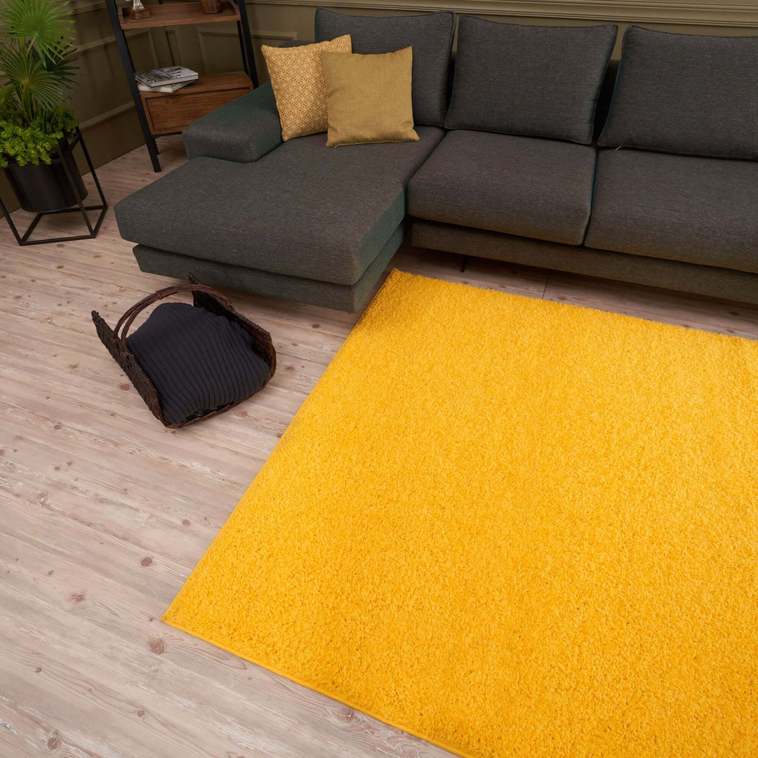Premium Shaggy Rug Plain Yellow Rectangle Shape | The Rugs