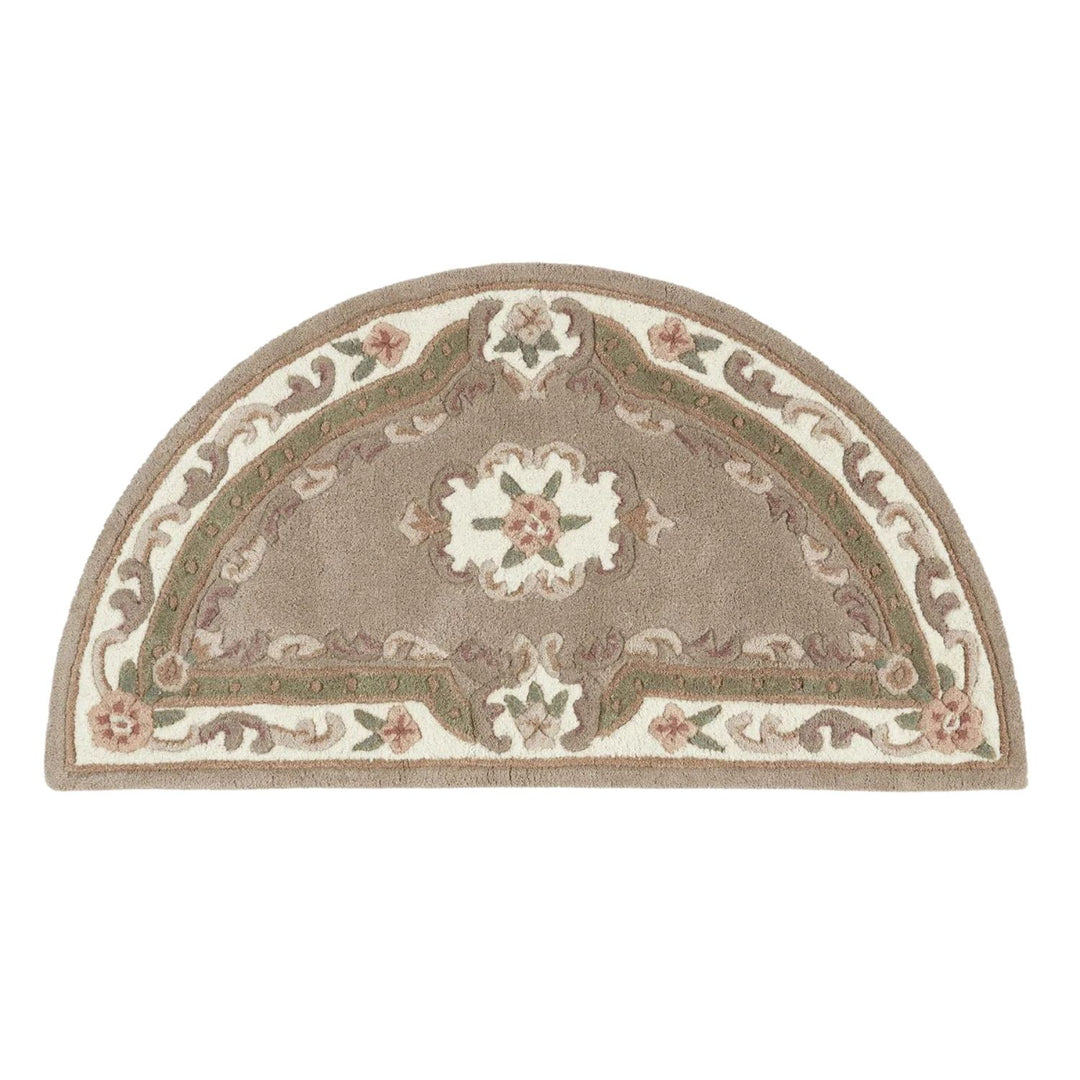 Decorative half-moon rug with floral patterns on a white background