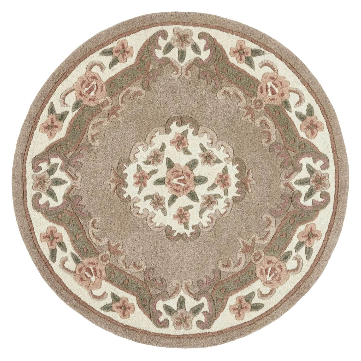 Round rug with floral pattern on a white background