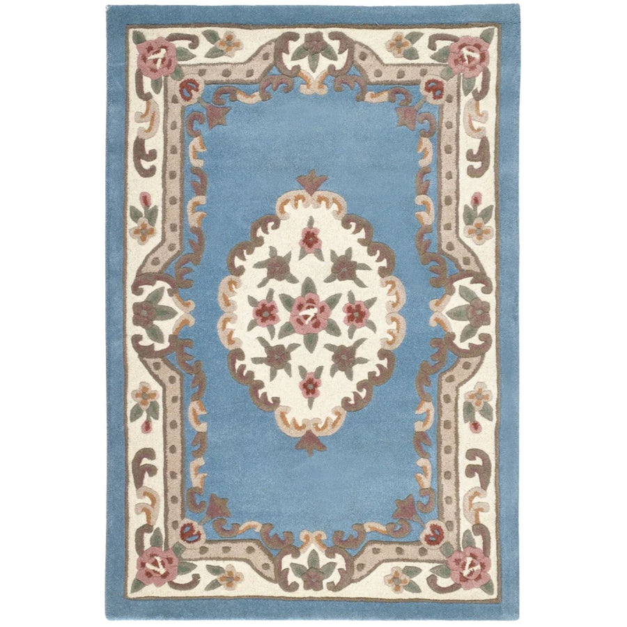 Decorative rug with floral pattern on a blue background