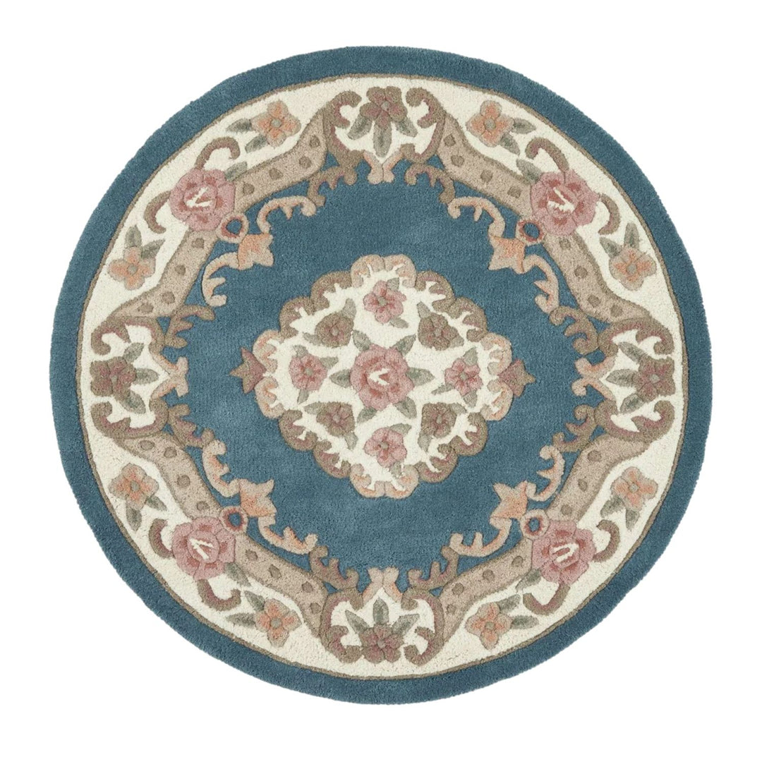 Round rug with floral pattern on a white background