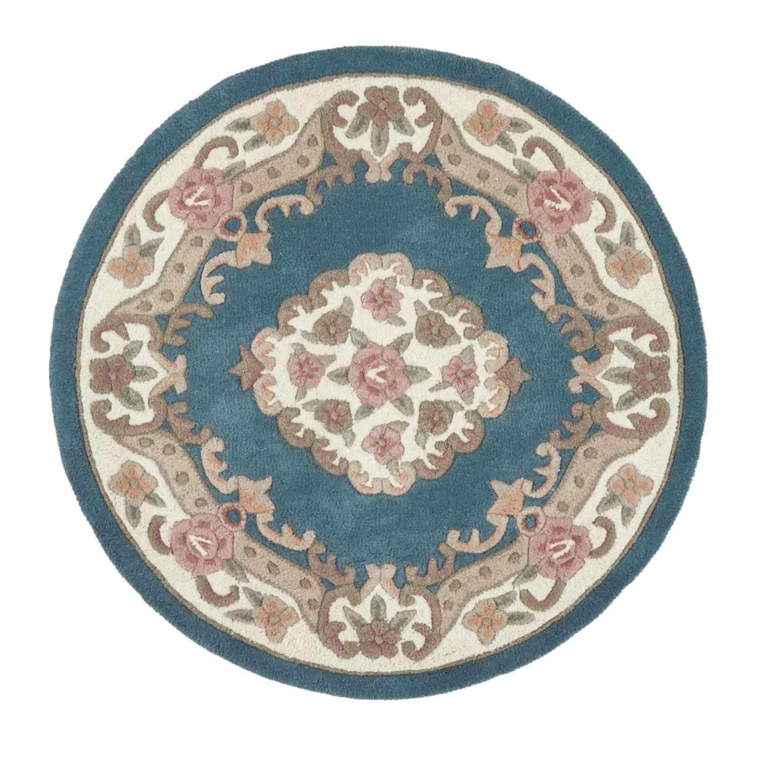 Round rug with floral pattern on a white background