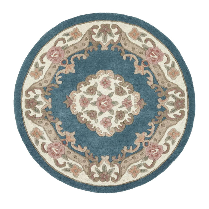 Round rug with floral pattern on a white background