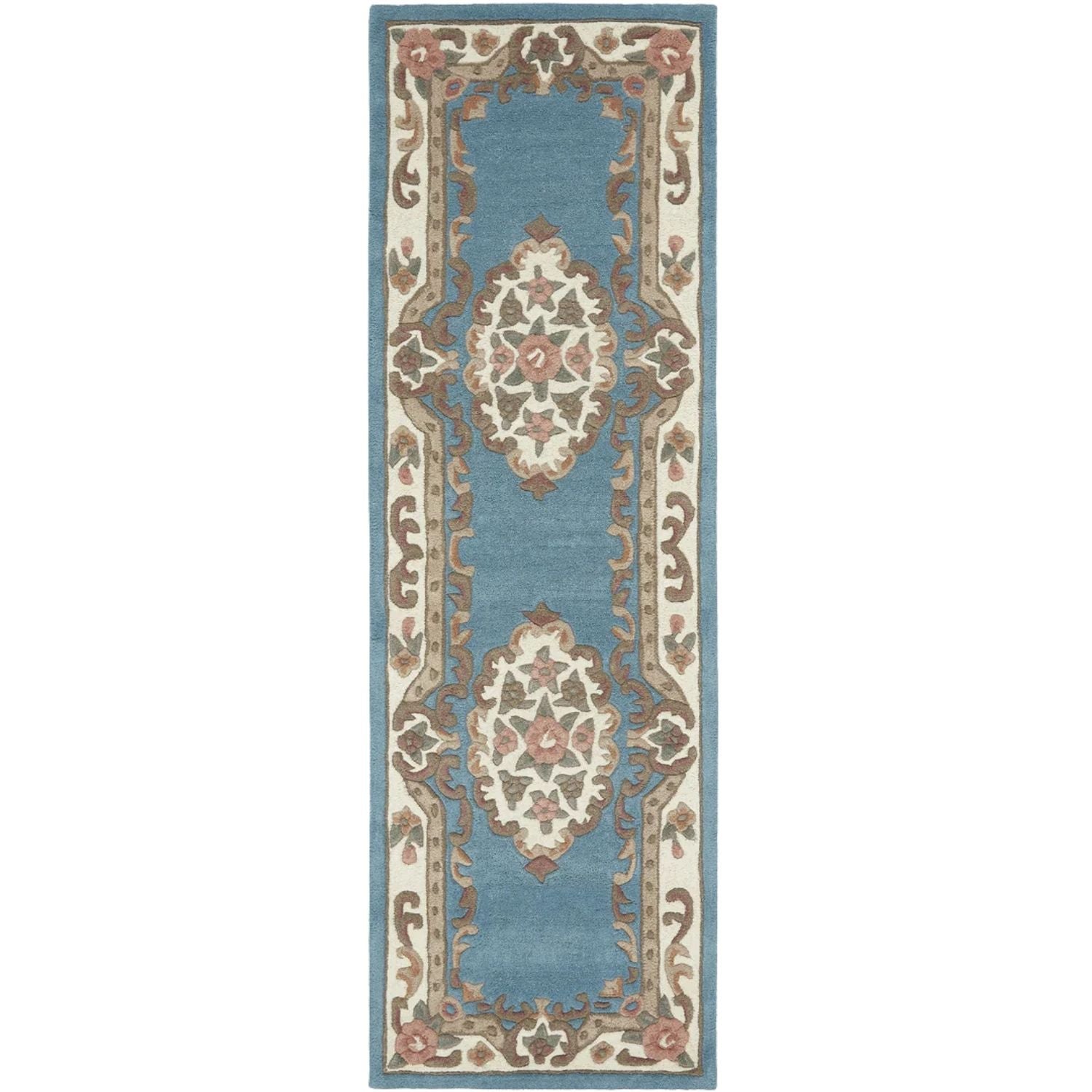 Decorative rug with intricate patterns on a white background