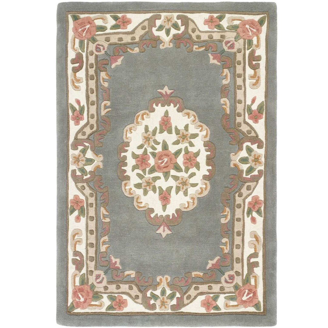 Decorative rug with floral patterns on a gray background