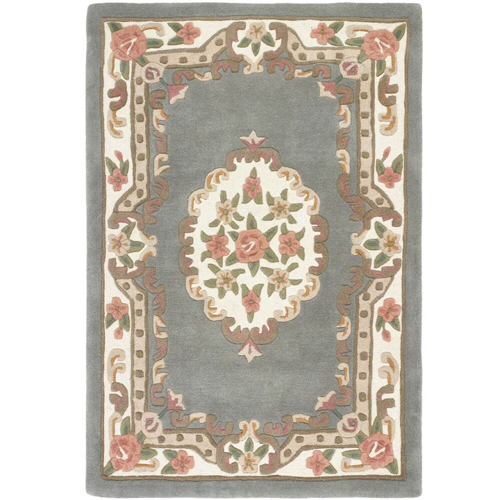 Decorative rug with floral patterns on a gray background