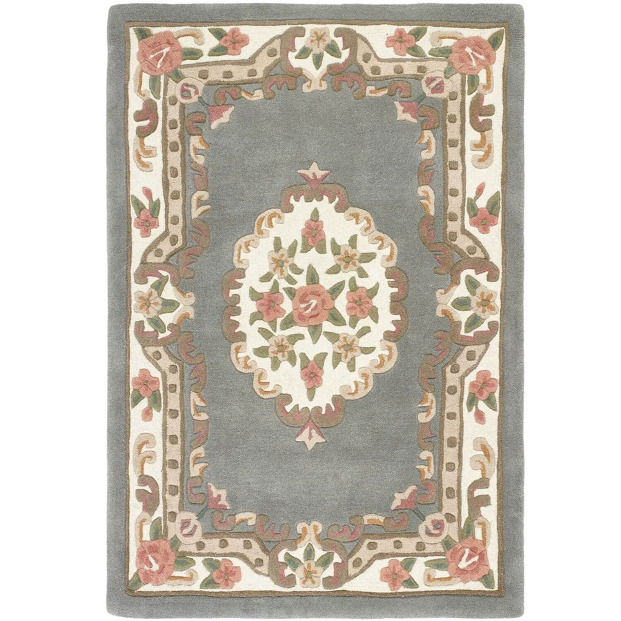 Decorative rug with floral patterns on a gray background