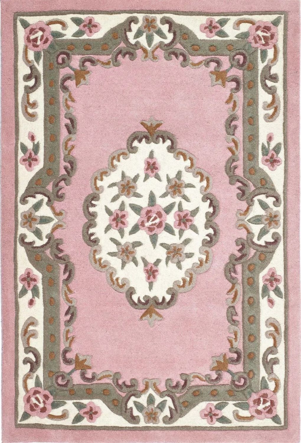 Decorative rug with floral patterns on a pink background
