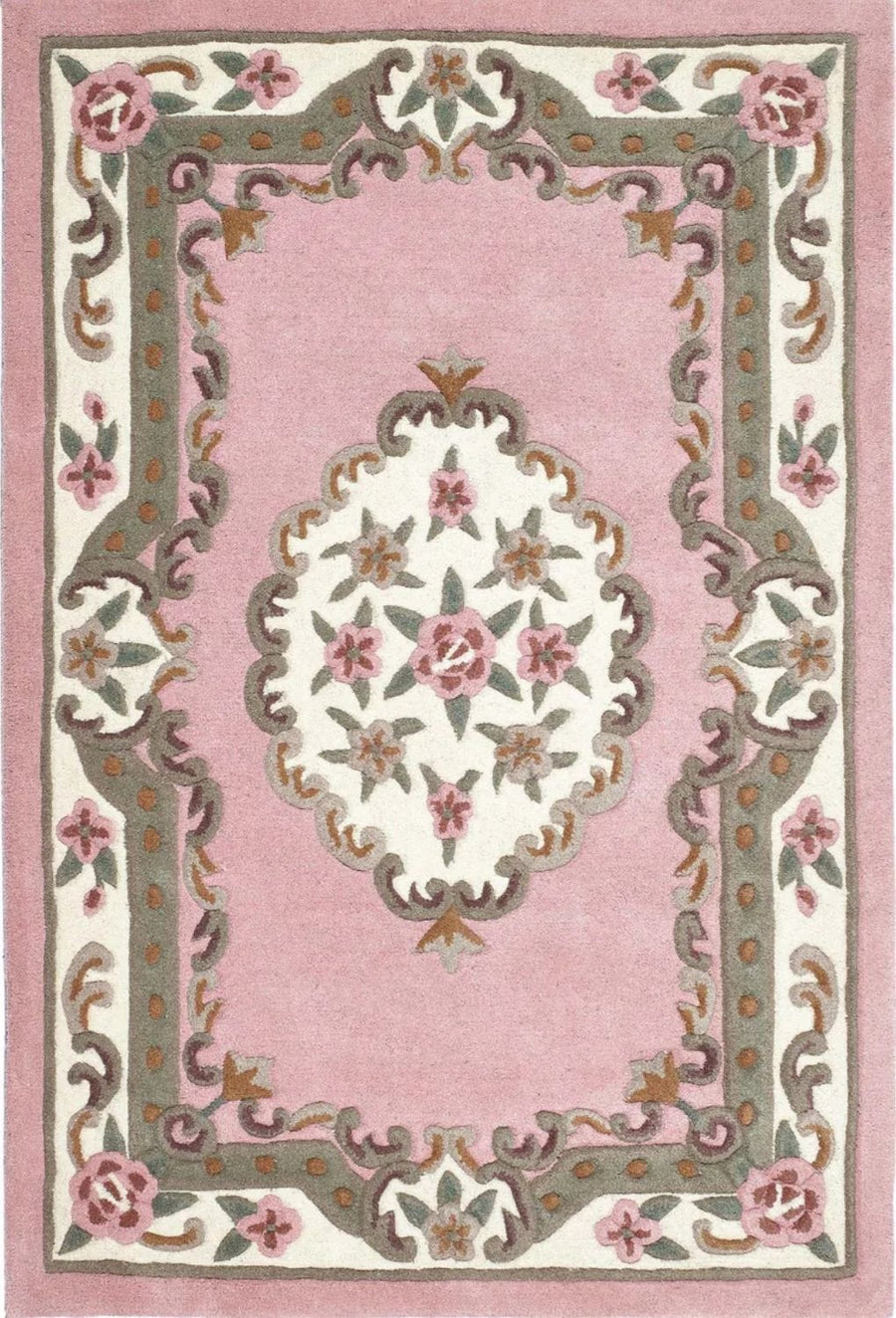 Decorative rug with floral patterns on a pink background