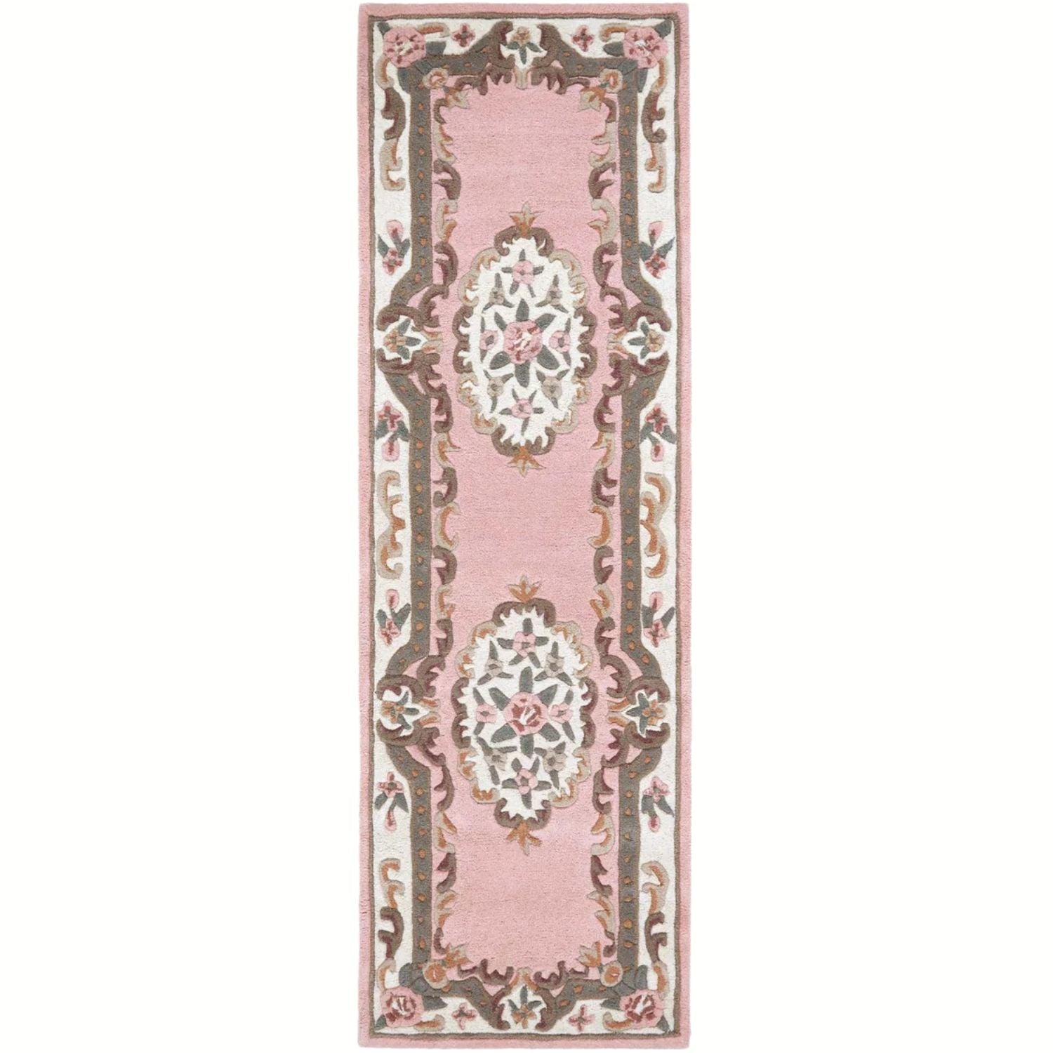 Decorative rug with floral patterns on a pink background
