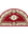 Decorative half-moon rug with red and beige pattern on a white background