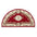 Decorative half-moon rug with red and beige pattern on a white background