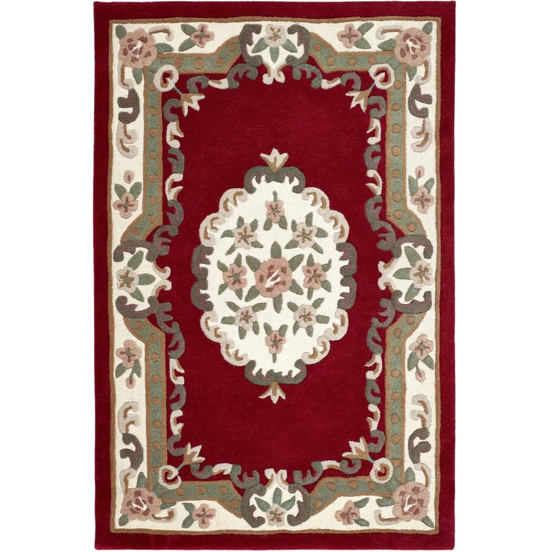 Decorative rug with floral pattern on a red background