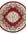 Round red area rug with floral patterns on a white background
