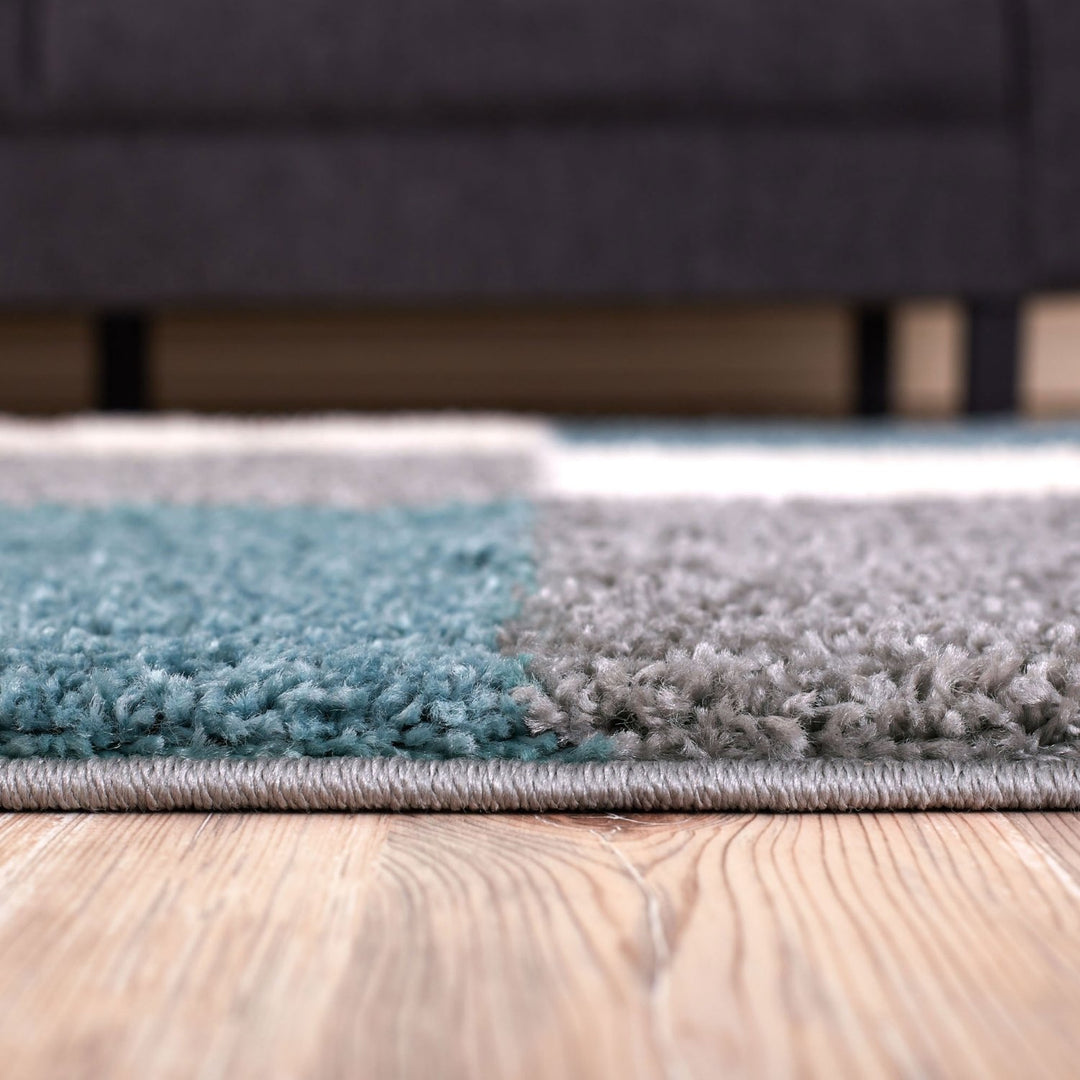 Geometric Design Thick Shaggy Area Rugs Duck Egg Blue