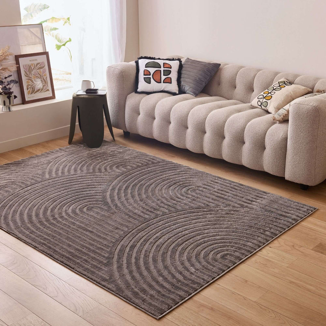 The Rugs Modern Living Room Rug - Waves Design Strata Rug in Grey