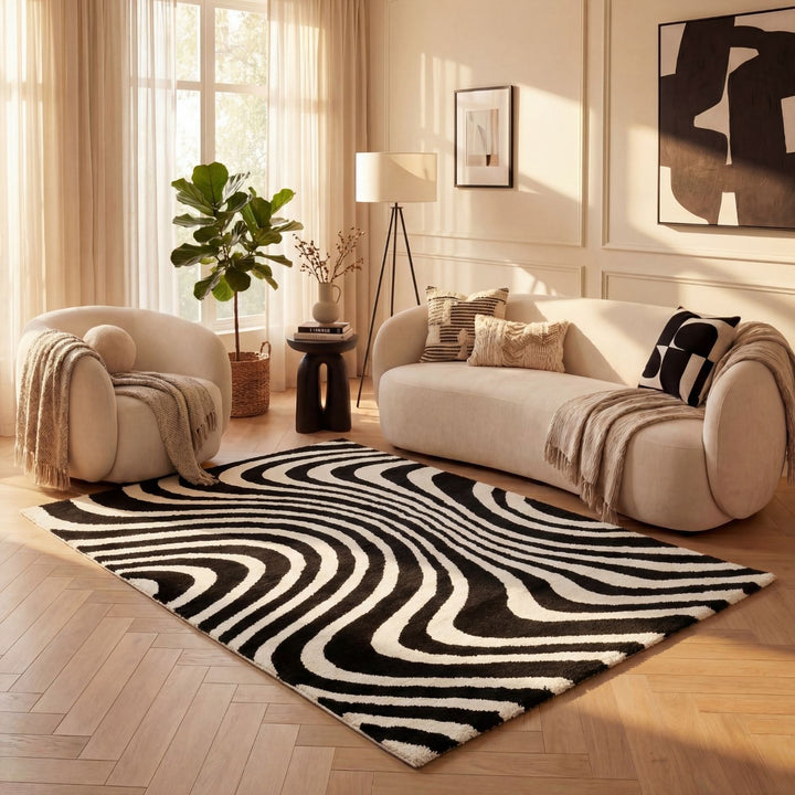 Black and White colours rug, Ideal for every room, easy care.